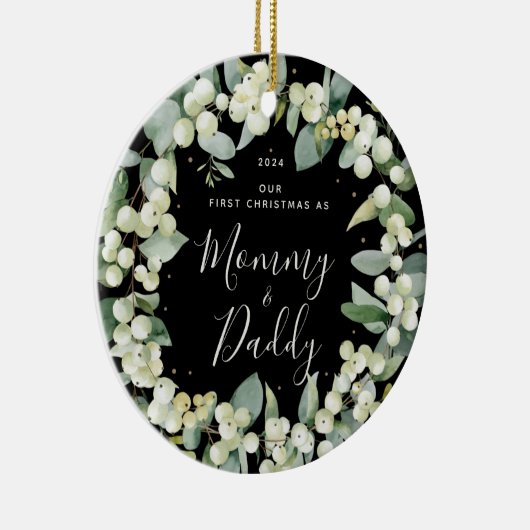 スノーベリー初めてのクリスマスを親の写真として セラミックオーナメント (右)