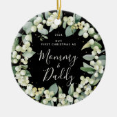 スノーベリー初めてのクリスマスを親の写真として セラミックオーナメント (正面)