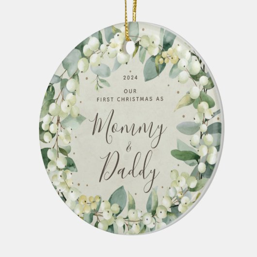 スノーベリー初めてのクリスマスを親の写真として セラミックオーナメント (左)