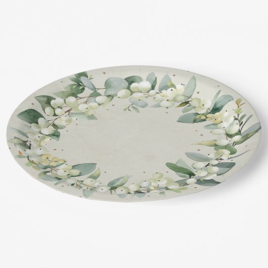 スノーベリー クリスマス リース ホリデーパーティー ペーパープレート (アングル)