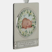 スノーベリー – ベビーの初めてのクリスマス写真 シルバープレートバナーオーナメント (右)