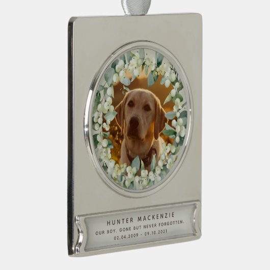 スノーベリー – ペットの記念碑またはペットのクリスマスフォト シルバープレートバナーオーナメント (右)
