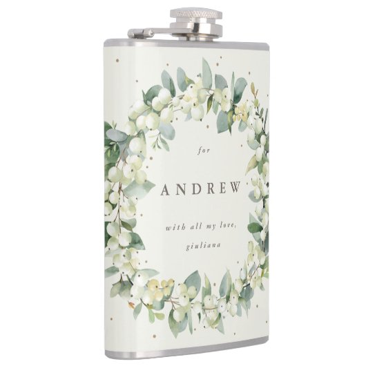 スノーベリー&ユーカリの花輪 結婚式のオーダーメイド フラスク (右)