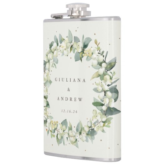 スノーベリー&ユーカリパーソナライズされたリース結婚ズ フラスク (左)