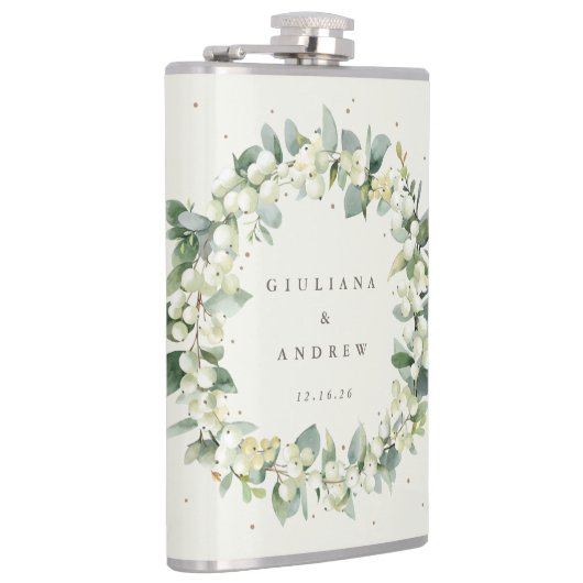 スノーベリー&ユーカリパーソナライズされたリース結婚ズ フラスク (右)