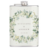 スノーベリー&ユーカリパーソナライズされたリース結婚ズ フラスク (正面)