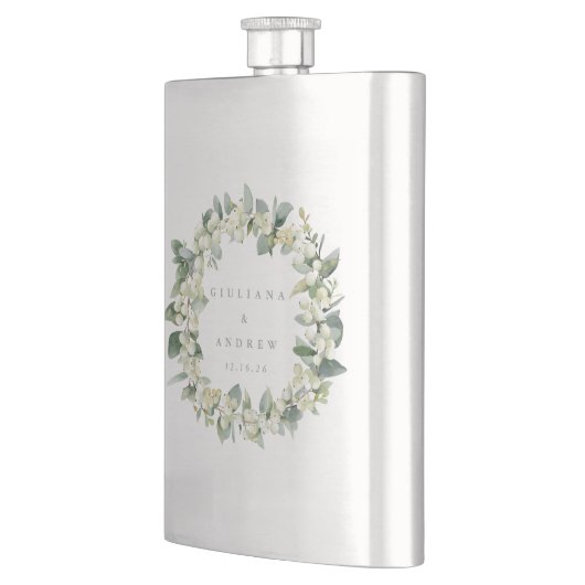 スノーベリー&ユーカリパーソナライズされたリース結婚ズ フラスク (左)