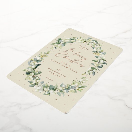 スノーベリー+ユーカリプタスボタニカルフレームクリスマス 箔シーズンカード (回転した状態)