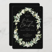 スノーベリー+ユーカリプタス植物体のクリスマス シーズンカード (正面/裏面)