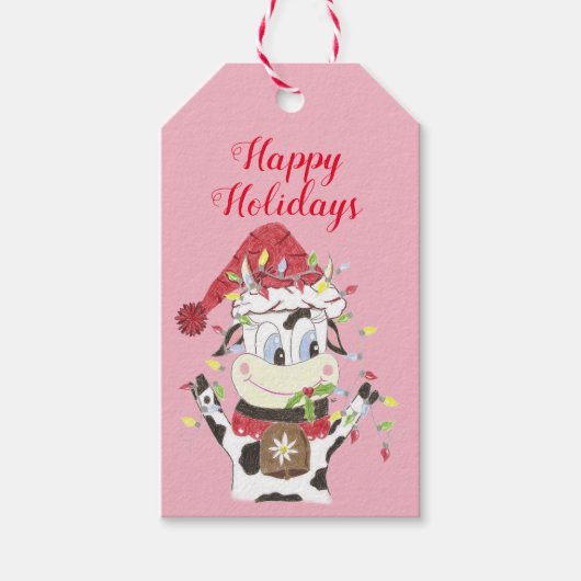 スノーベルザカウピンクホリデーギフトラベル ギフトタグ (正面)