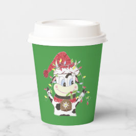 スノーベル牛とクリスマスライトの緑の紙コップ 紙コップ
