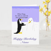 スノーペンギンカスタマイズ誕生日カード カード (黄色い花)