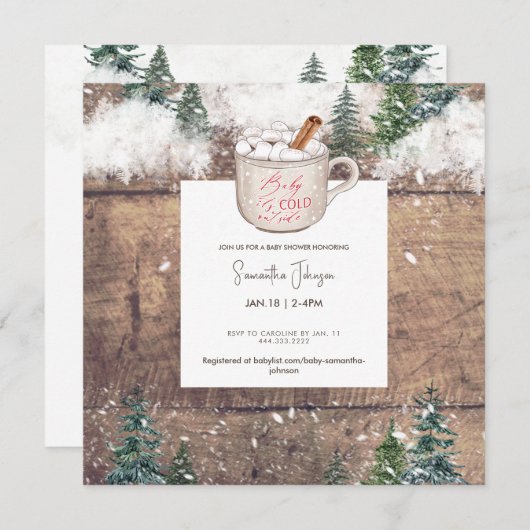 スノーホットチョコレートベビー寒いアウトサイドスクエア 招待状 (正面/裏面)