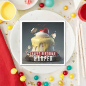 スノーホワイトをテーマにしたお誕生日ケーキカスタマイズ可能紙 スタンダードカクテルナプキン