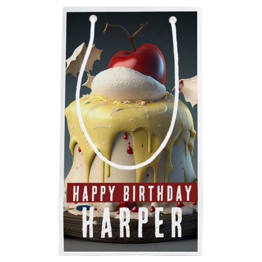 スノーホワイトをテーマにした誕生日 スモールペーパーバッグ (正面)