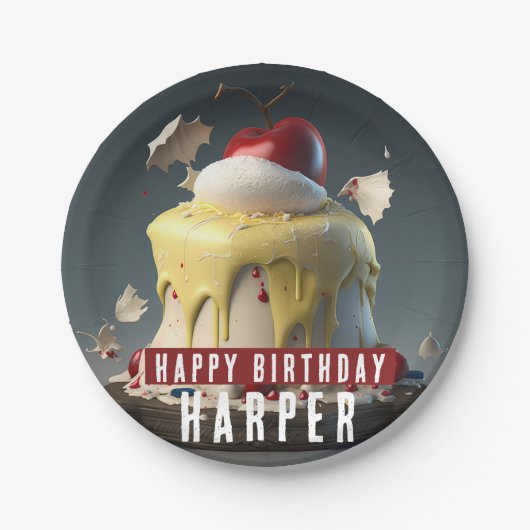 スノーホワイトをテーマにした誕生日 ペーパープレート (正面)