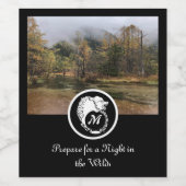 スノーホワイトウルフシルエットローレルモノグラム写真 ワインラベル (シングルラベル)