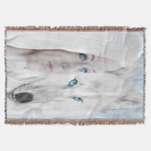 スノーホワイトウルフレディーブルーアイズ スローブランケット (正面)