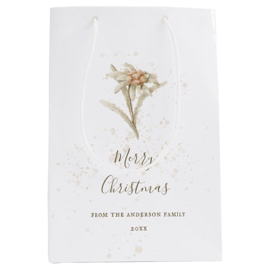 スノーホワイトエーデルワイスヴィンテージクリスマス ミディアムペーパーバッグ (正面)