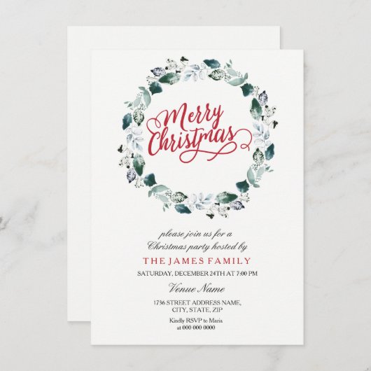 スノーホワイトリースメリーファミリークリスマスパーティー 招待状 (正面/裏面)
