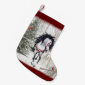 スノーホース&深紅色ズクリスマスストッキング スモールクリスマスストッキング (正面 (吊り時))
