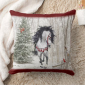 スノーホース&深紅色装飾用クッション クッション (ブランケット)