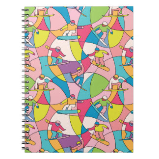 スノーボカラフルーダー：ヴィンテージシームレスなパターン。 ノートブック