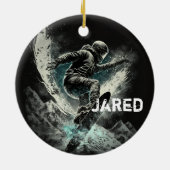 スノーボパーソナライズされたードウィンタースポーツ セラミックオーナメント (裏面)