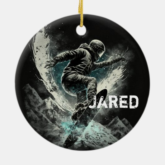 スノーボパーソナライズされたードウィンタースポーツ セラミックオーナメント (裏面)