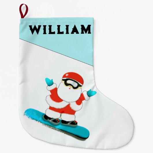 スノーボパーソナライズされたードギフト ラージクリスマスストッキング (正面)