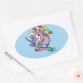 スノーボーおもしろいダーのスノーボードrhino漫画 楕円形シール (封筒)