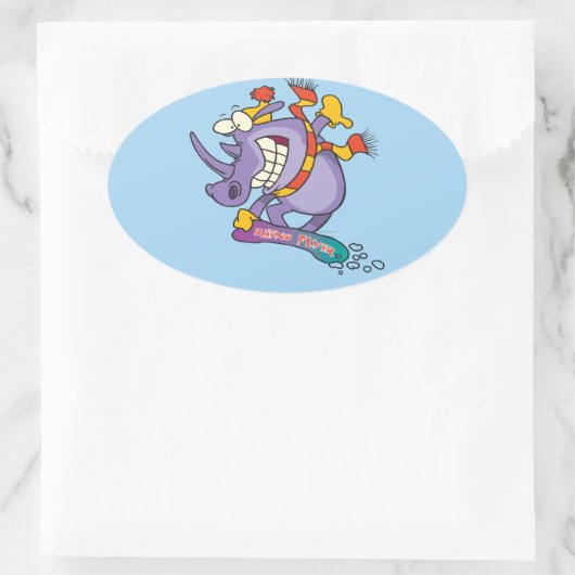 スノーボーおもしろいダーのスノーボードrhino漫画 楕円形シール (バッグ)