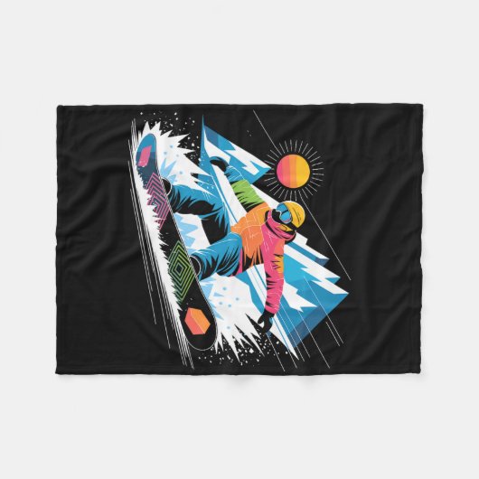 スノーボーダーがゲレンデを探索スノーボーディング愛好家 フリースブランケット (正面(横))