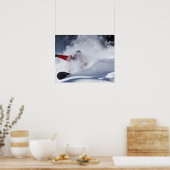スノーボーダーが跡の無い粉を掻き込む ポスター (キッチン)
