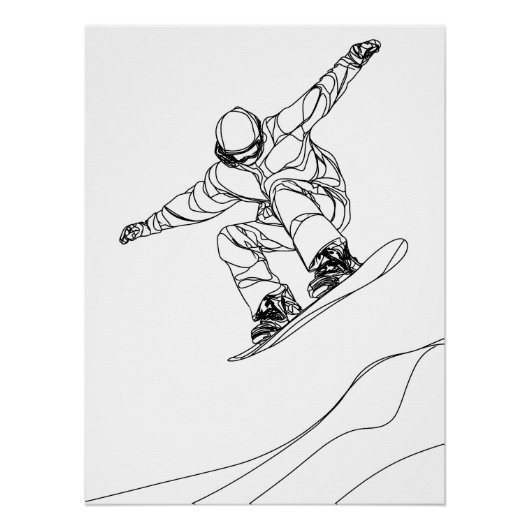 スノーボーダーの線画イラスト ポスター (正面)