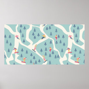 スノーボーダーやスキーヤーがスキー場に乗る。Pe ポスター