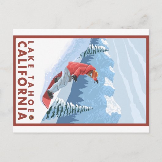 スノーボーダーシーン – タホ湖,カリフォルニア ポストカード (正面)