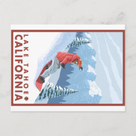 スノーボーダーシーン – タホ湖，カリフォルニア ポストカード