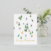 スノーボーダースノーボーディングイラストレーションクリスマス 箔シーズンポストカード (立ち正面)
