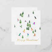 スノーボーダースノーボーディングイラストレーションクリスマス 箔シーズンポストカード (正面/裏面)