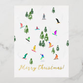 スノーボーダースノーボーディングイラストレーションクリスマス 箔シーズンポストカード (正面)