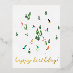 スノーボーダースノーボードイラストレーション誕生日 箔シーズンポストカード