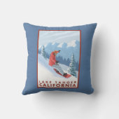 スノーボーダー場面-タホ湖、カリフォルニア クッション (裏面)