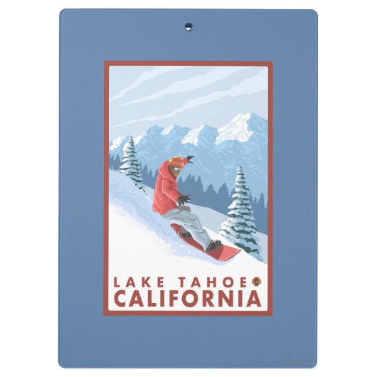 スノーボーダー場面-タホ湖、カリフォルニア クリップボード (裏面)