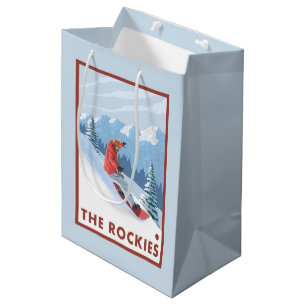 スノーボーダー場面-ロッキー山脈 ミディアムペーパーバッグ