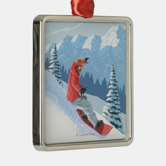 スノーボーダー場面-ロッキー山脈 メタルオーナメント (右)