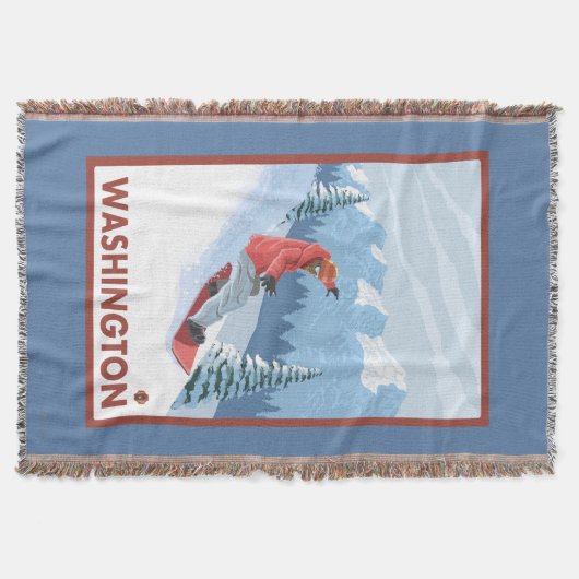 スノーボーダー場面-ワシントン州 スローブランケット (正面)