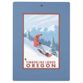 スノーボーダー場面-樹木限界線ロッジ、オレゴン クリップボード (裏面)
