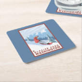 スノーボーダー場面-氷河ピーク、ワシントン州 スクエアペーパーコースター (アングル)