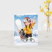 スノーボーダー  折りたたみ式グリーティングカード カード (黄色い花)